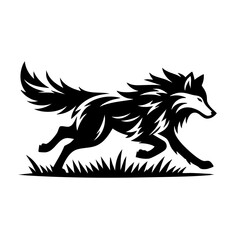 Fototapeta premium Majestic Running Wolf: Black and White Animal Vector Graphic