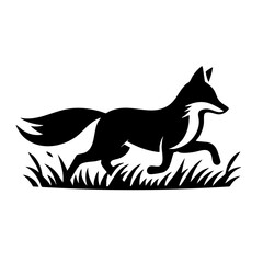 Obraz premium Running Fox Silhouette in Grass: Vector Graphic