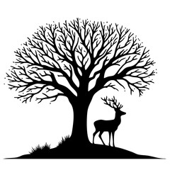 Majestic Deer Silhouette under a Leafless Tree