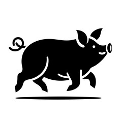 Fototapeta premium Running Pig: A Charming Black and White Illustration