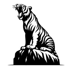 Obraz premium Roaring Tiger on a Rock: Majestic Wildlife Art