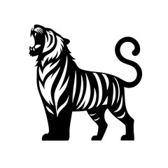 Obraz premium Majestic Roaring Tiger: Wild Cat Power in Black and White