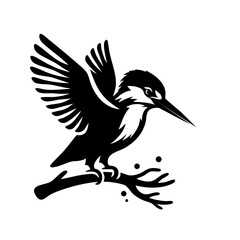 Fototapeta premium Kingfisher Bird: Black and White Vector Art