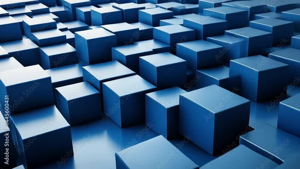 Poster modern design blue cubes in geometric pattern showcasing depth and dimension, creating striking arra