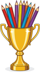 Colored Pencils in Trophy Cup Illustration, Award for Creativity Vector