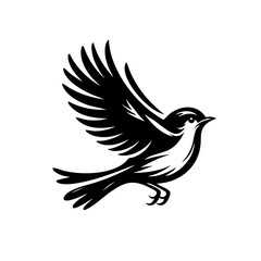 Obraz premium Elegant Black Bird in Flight: Graceful Avian Silhouette