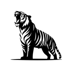 Obraz premium Majestic Roaring Tiger: Wild Cat Power in Black and White