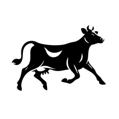 Obraz premium Running Cow: Black and White Silhouette of a Cow in Motion