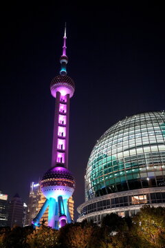 Oriental Pearl Tower, Shanghai, Pudong, China, Nacht, bunt,  Stadt, Asien, Turm, Fernsehturm, Turm, Perle des Ostens, Licht, Architektur, Bauwerk