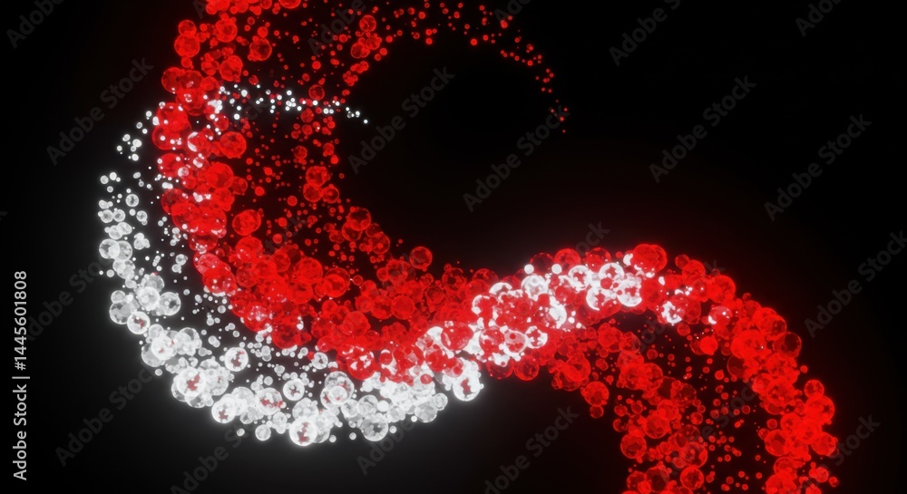 Aufkleber abstract red and white glowing particle swirl in dark background: a digital art creation