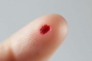 Fototapeta premium Close-up of a bleeding fingertip, highlighting the unique fingerprint pattern and the fresh wound