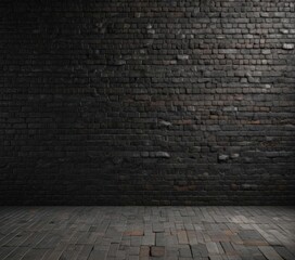 Fototapeta premium Black grunge brick wall, deep shadows, textured mortar, photography, urban