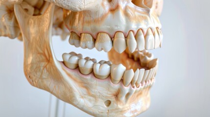 Naklejka premium Anatomical Detailed View of Human Skull and Teeth Structure Model