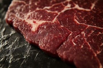 Fresh red meat with visible fat is waiting to be cooked