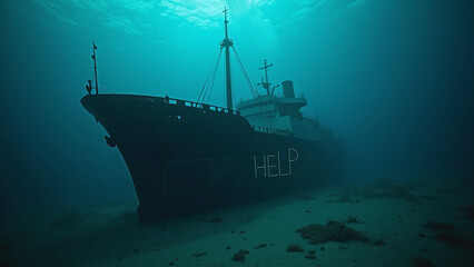 Fototapeta premium Sunken Ship on Seabed with 