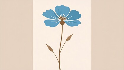 Naklejka premium Single Blue Flower with Delicate Petals and Simple Stem on a Soft Beige Background