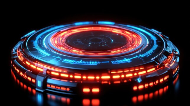 Futuristic glowing platform with intricate tech details