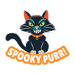 A spooky Cat looking with sharp teeth, flat sticker