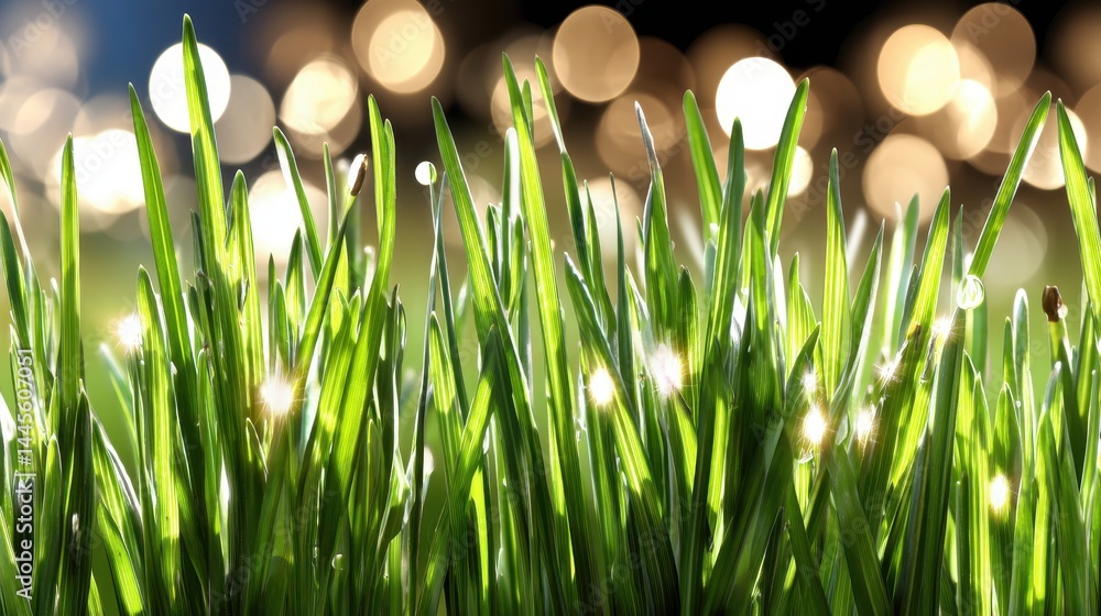 Poster realistic close-up of blurred grass with sparkling details in a beautiful natural space for creative