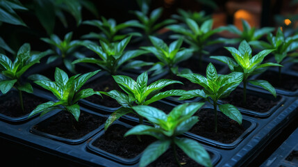 Young Green Seedlings Growing in Trays – Concept of Growth and Development