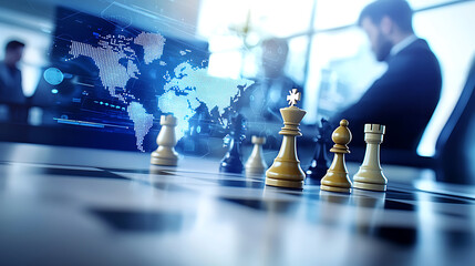 Strategic chess game in modern office business decision-making corporate environment focused viewpoint
