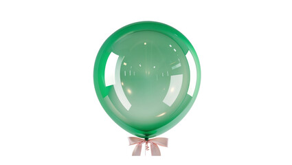 Transparent green helium balloon with a pink ribbon tied below on white background used for party designs and decoration themes