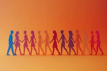 Silhouette People Holding Hands Orange Background Teamwork