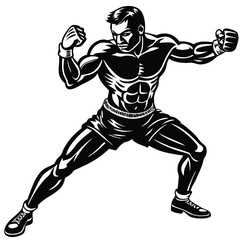 Powerful Boxer Ready to Fight Vintage Style Illustration