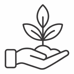 Hand Holding Soil and Plant outline icon on white background	