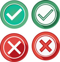 Right and Wrong Icons Vector Set – Checkmark and Cross Symbol Flat Design