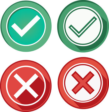 Right and Wrong Icons Vector Set &ndash; Checkmark and Cross Symbol Flat Design