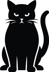 Angry Black Cat Silhouette Icon, Fierce Feline Vector Illustration for Halloween or Warning