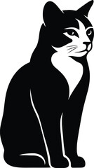 Black and White Cat Silhouette Illustration, Minimal Black Cat Animal Vector Design