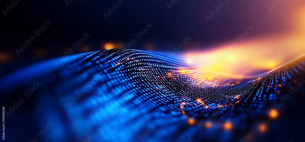 Poster abstract visualization of digital data flow with glowing connections and vibrant colors