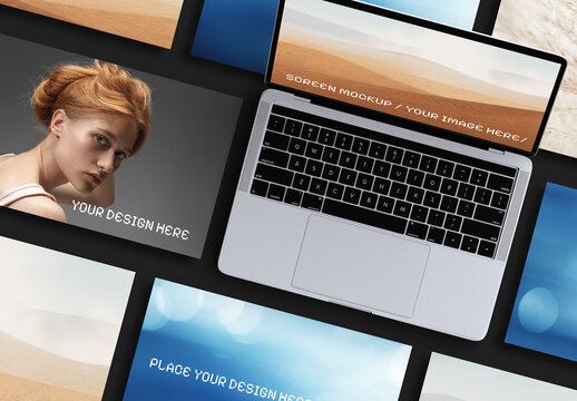 Laptop Mockup Multi Screen Display Interface App Web Design Flatlay Presentation