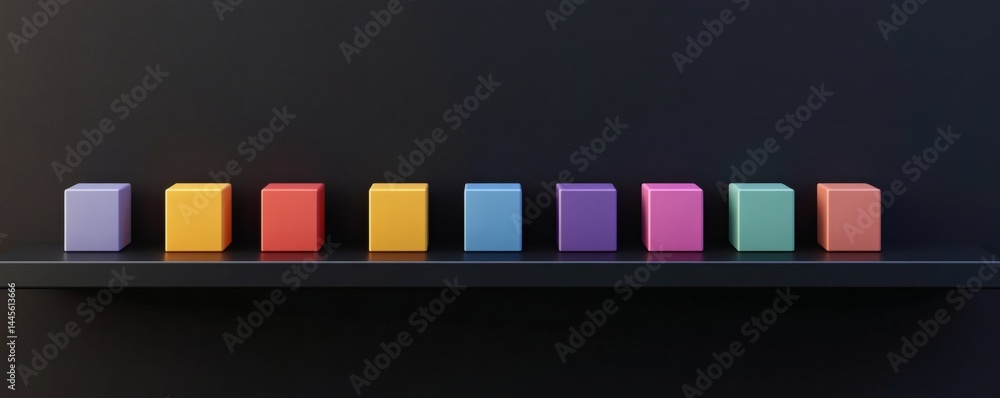 Aufkleber a display of colorful cubes arranged on a dark shelf