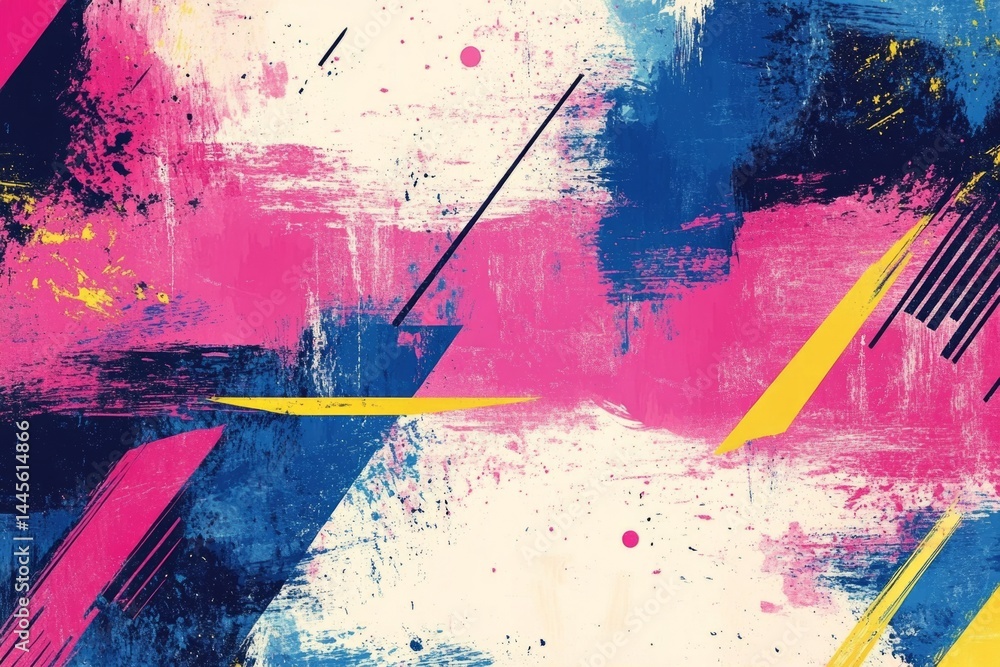 Poster pink, blue and yellow brushstrokes creating a vibrant and textured grunge background, ideal for addi