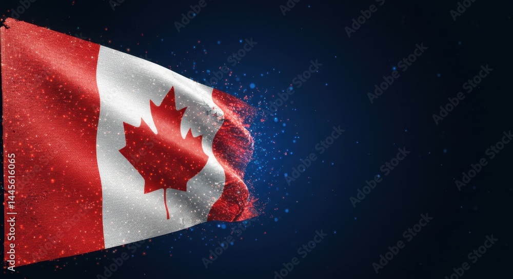 Poster canadian flag disintegrating into digital particles: a stunning visual representation of national id