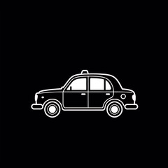 Fototapeta premium Black and White Taxi Illustration_Classic Cab Outline on Dark Background_Simple Taxi Graphic_Transportation Icon_Taxi Silhouette for Design Projects_Modern Cab Art