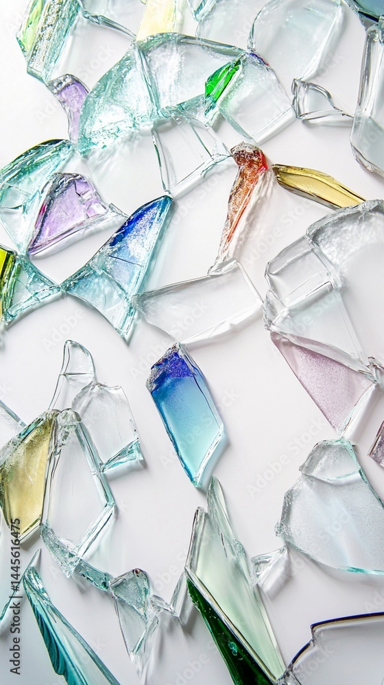 Poster shattered glass pieces showcase a beautiful array of colors and textures, creating an abstract compo