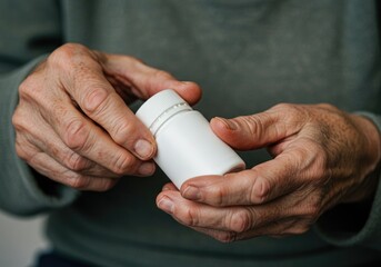 Elderly Hands Holding a Medicine Bottle