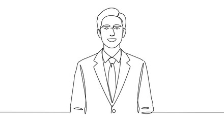 Professional man smiling in outline illustration on plain background  