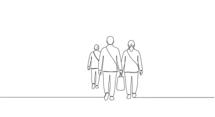 People walking together in minimalistic line art style  