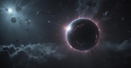 Obraz premium Mysterious luminous sphere floats in dark nebula , dark, vibrant