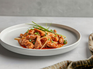 Fototapeta premium Stir fried chicken dish on plate