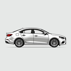 Naklejka premium Sleek White Sedan Illustration_Modern Car Design_Automotive Art_Side View of a Contemporary Vehicle_Clean and Stylish Car Image_Vehicle Design Concept_Car Enthusiast Artwork