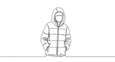 Minimalist sketch of a person wearing a puffer jacket  