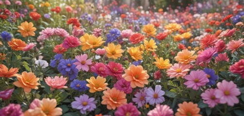 Obraz premium Vibrant watercolor blooms, summer garden Lush petals, bright hues , vibrant, leaves, bloom