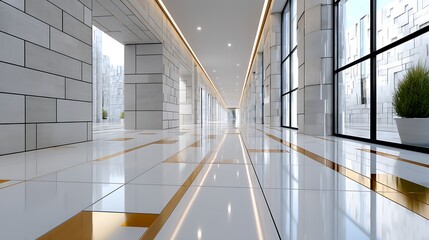 Obraz premium Modern White Marble Hallway with Gold Accents Luxury Interior Architecture Design