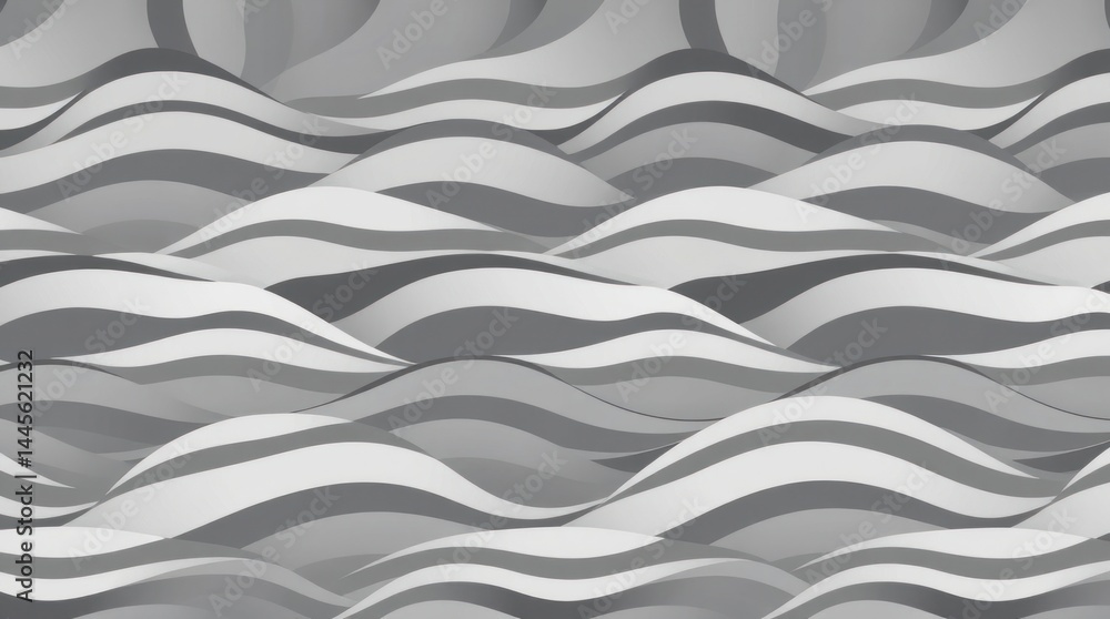 Poster abstract grayscale wavy pattern, seamless repeating design with undulating lines creating a flowing,